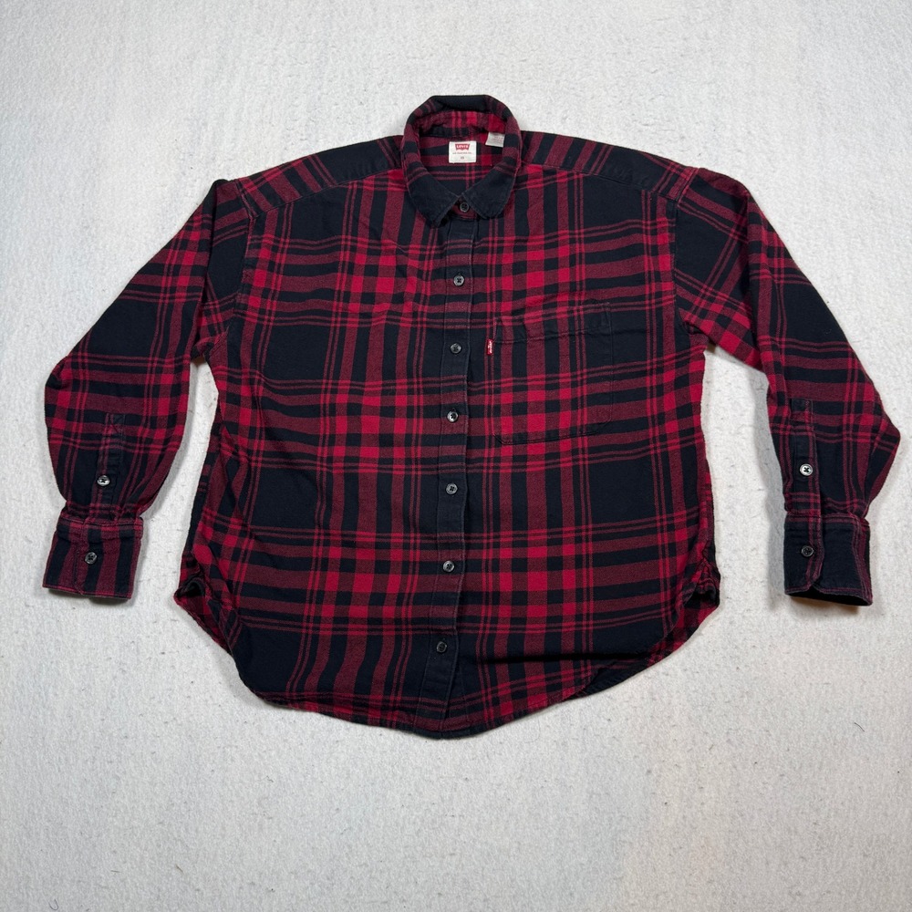 Levis Red Black Plaid Flannel Shirt Long Sleeve Button Down XS